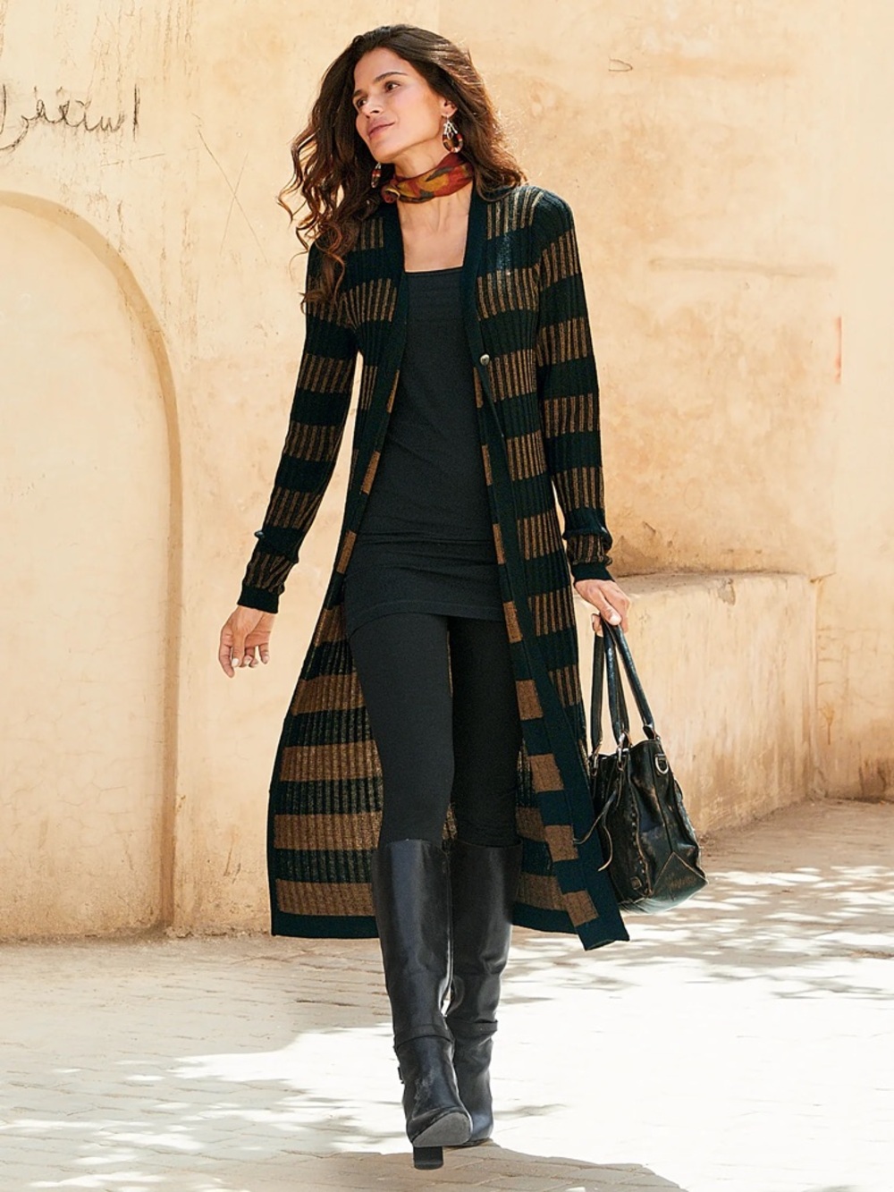 Peruvian Connection 80% Alpaca Long Striped Knit Cardigan Sweater Sz  L